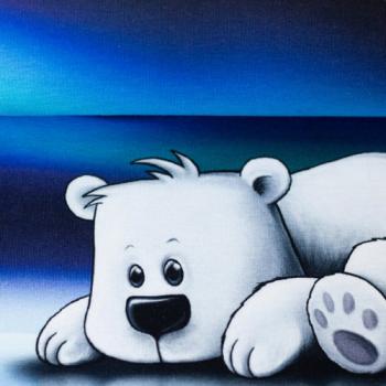 Preview: Sweat angeraut Panel Eisbär liegend im Nordlicht in Eisbär Blau
